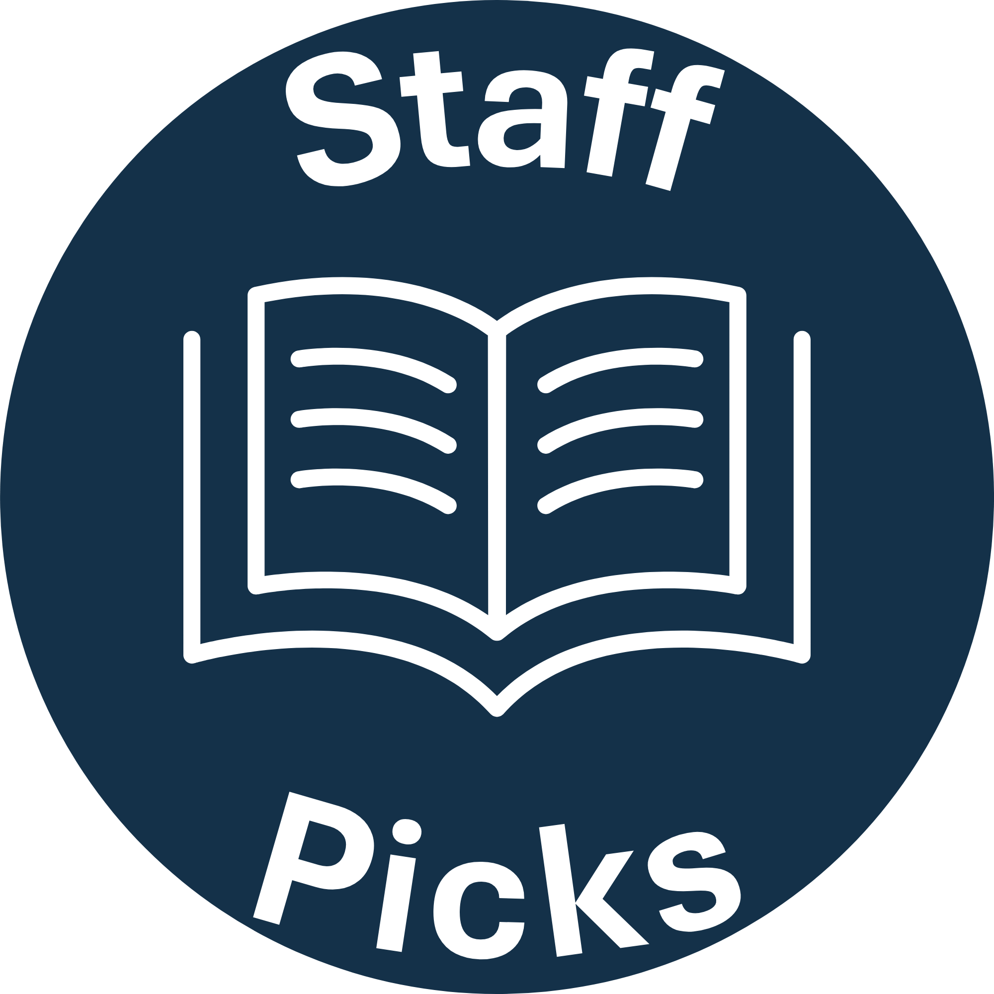 Circle with a book inside saying staff picks